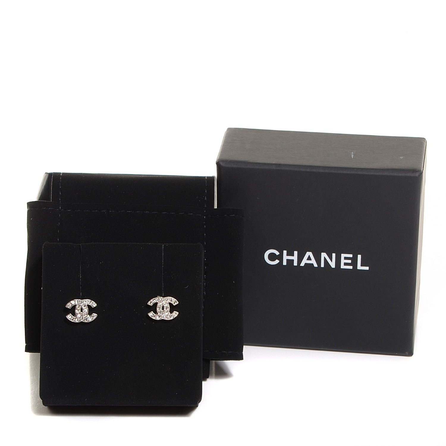 Chanel Crystal Timeless CC Earrings Silver 5 of 5