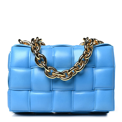 Bottega Veneta Lambskin Maxi Intrecciato Padded Chain Cassette Crossbody Bag Swimming Pool 1 of 9