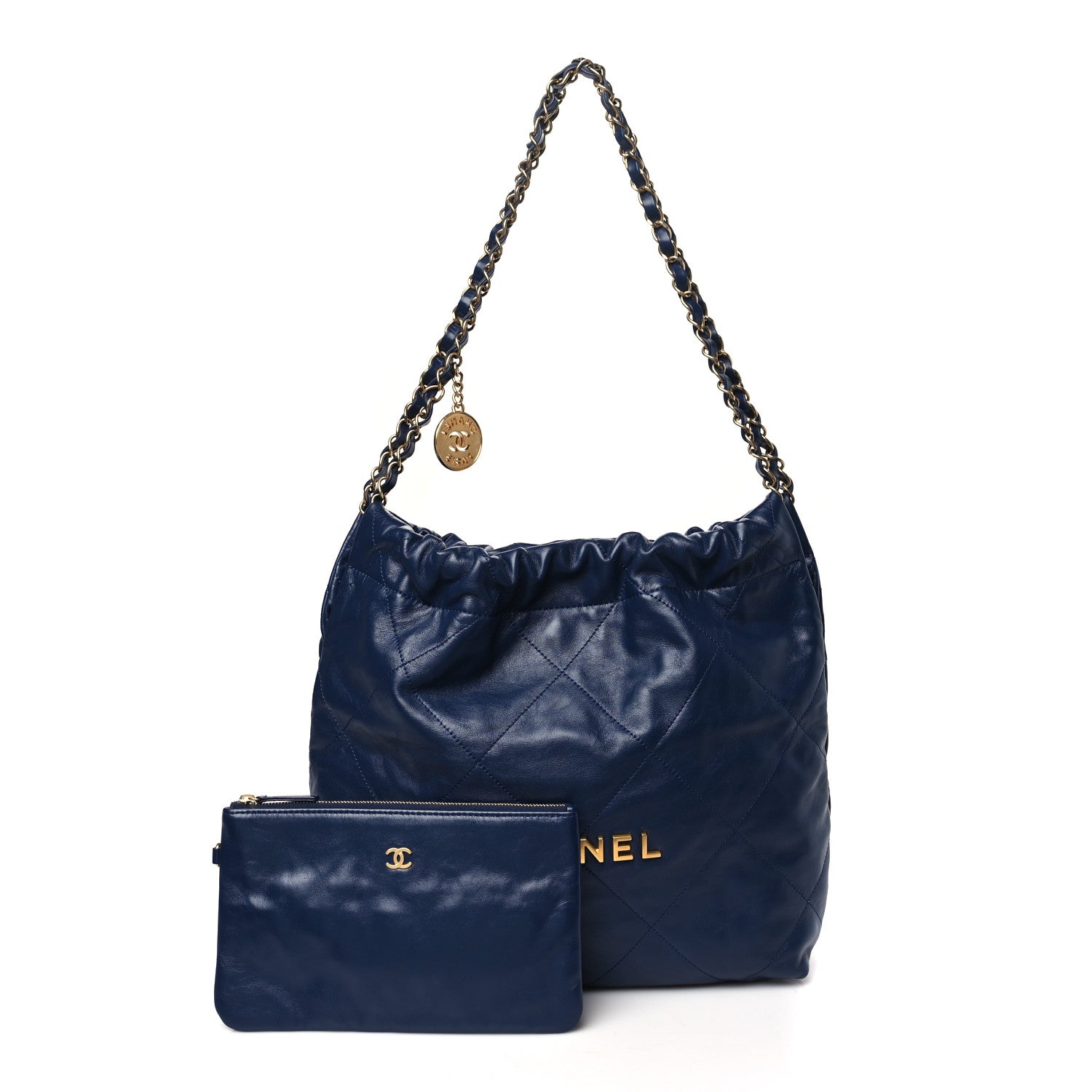 Chanel Shiny Calfskin Quilted Small Chanel 22 Navy 3 of 11