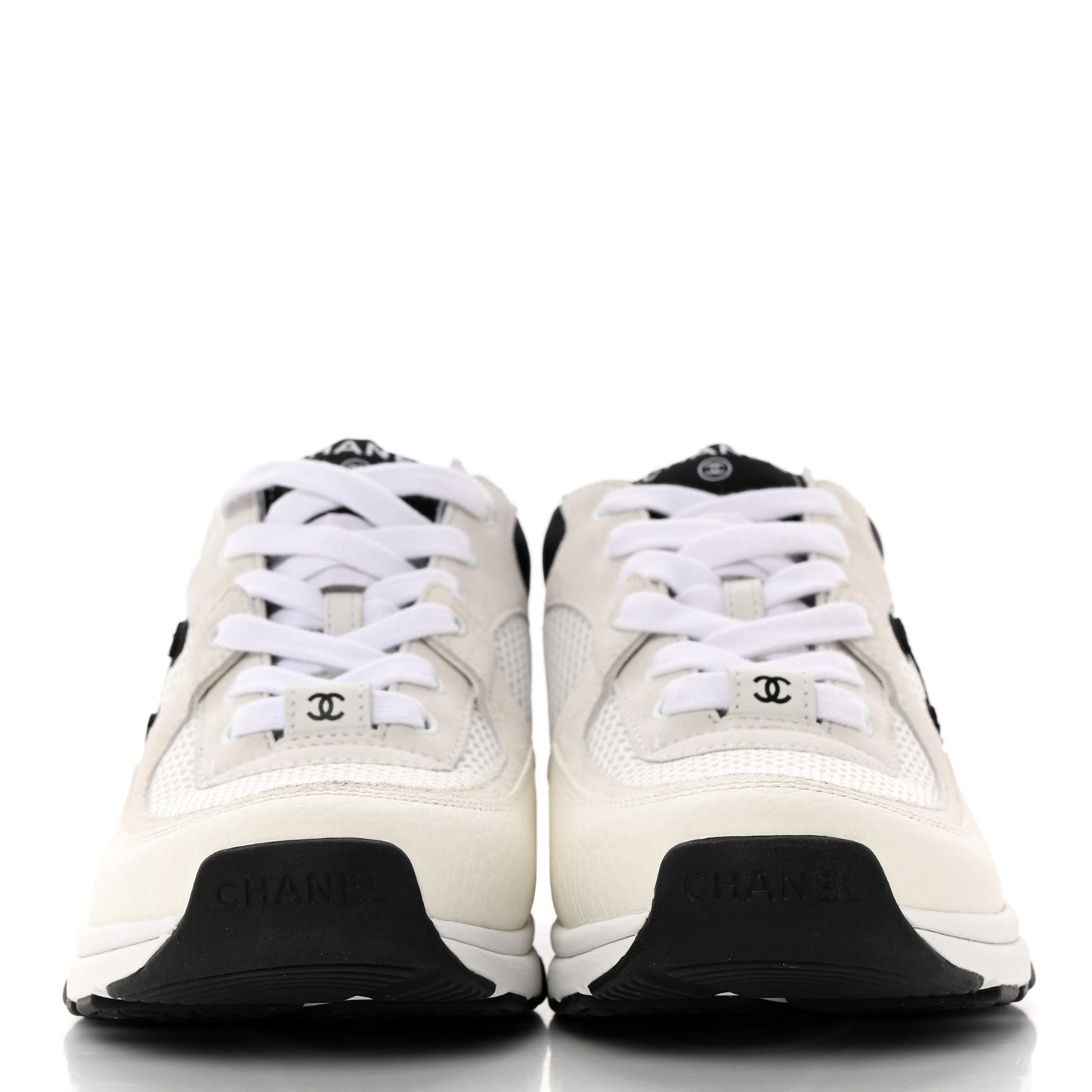 Mesh Suede Calfskin Grained Calfskin Womens CC Sneakers 37.5 White Black