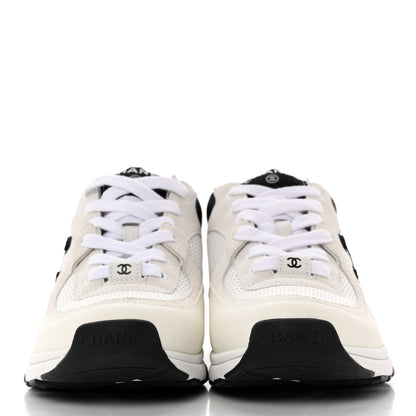 Chanel Mesh Suede Calfskin Grained Calfskin Womens CC Sneakers 37.5 White Black 2 of 10