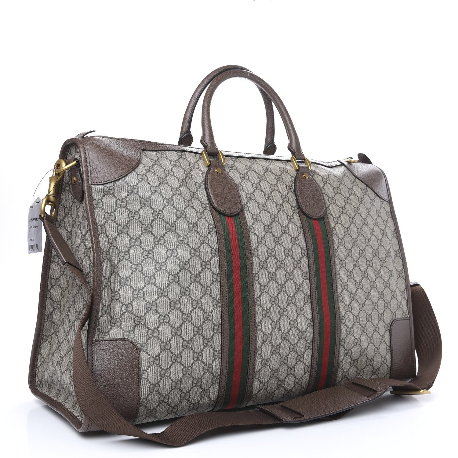 Gucci Soft GG Supreme Monogram Textured Dollar Calfskin Web Large Ophidia Carry-On Duffle Bag Beige Ebony New Acero 2 of 8