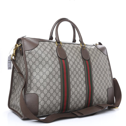 Gucci Soft GG Supreme Monogram Textured Dollar Calfskin Web Large Ophidia Carry-On Duffle Bag Beige Ebony New Acero 2 of 8