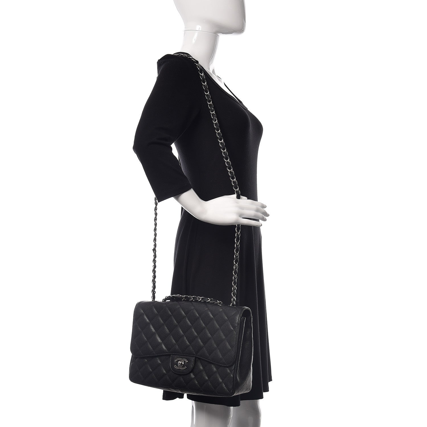 Chanel Caviar Quilted Jumbo Single Flap Black 3 of 13