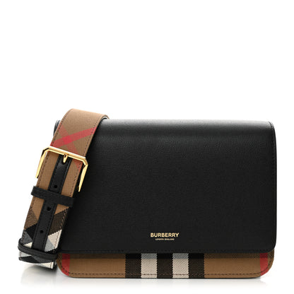Burberry Derby Calfskin House Check Mackford Crossbody Bag Black 1 of 9