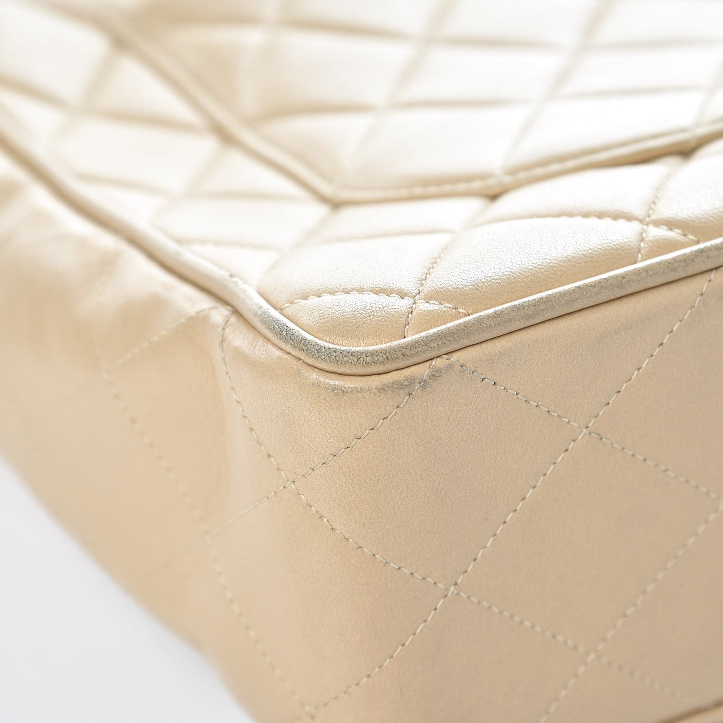 Lambskin Quilted Jumbo Single Flap Light Beige