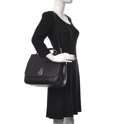 Mulberry Calfskin Crocodile Embossed Amberley Satchel Black 2 of 9