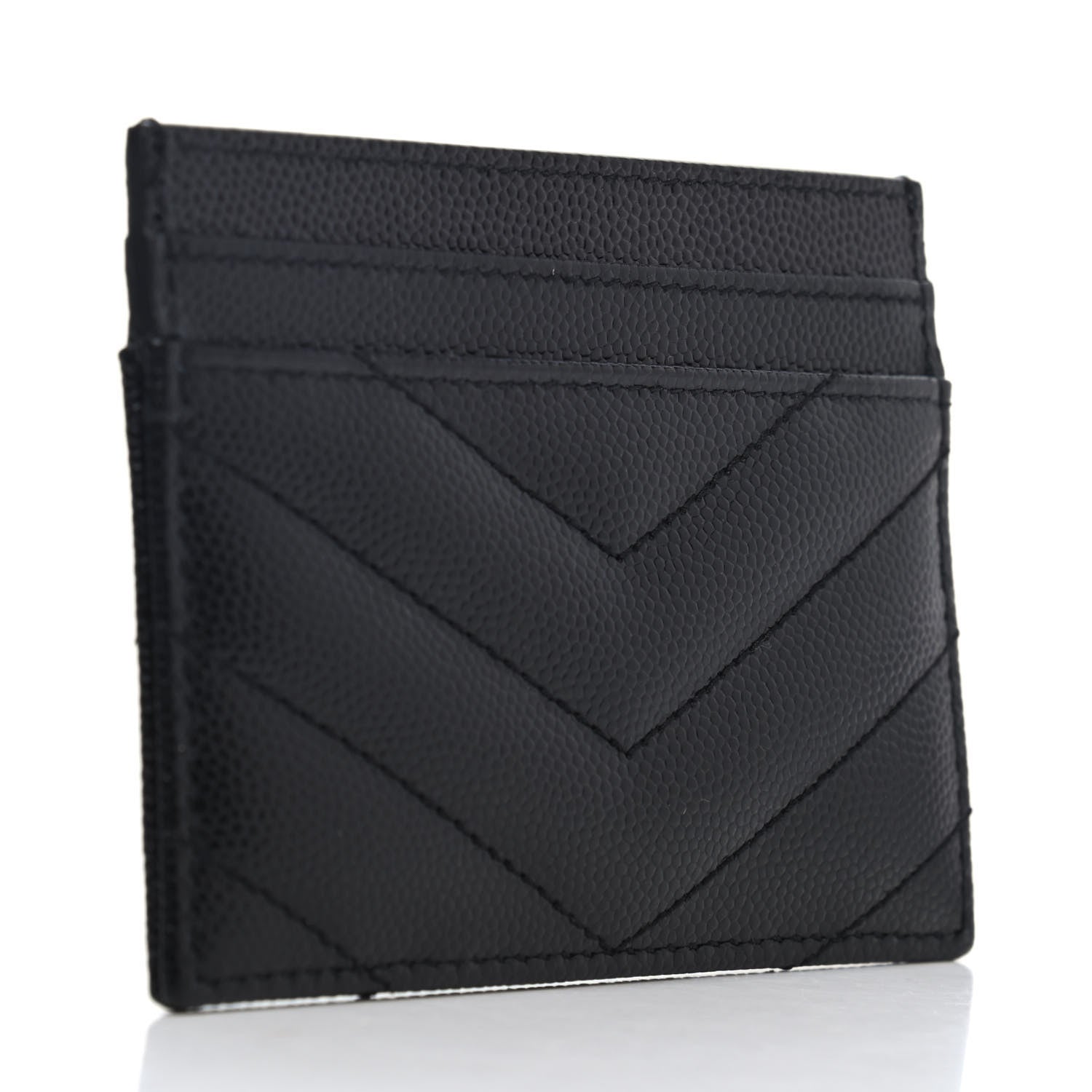 Saint Laurent Grain De Poudre Matelasse Chevron Monogram Credit Card Case Black 2 of 4