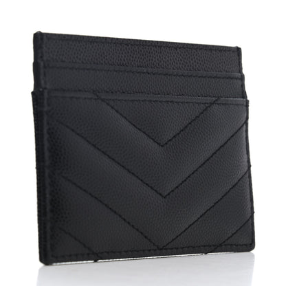 Saint Laurent Grain De Poudre Matelasse Chevron Monogram Credit Card Case Black 2 of 4