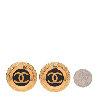Chanel Enamel CC Clip On Earrings Black Gold 2 of 5
