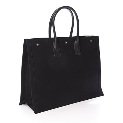 Saint Laurent Linen Calfskin Rive Gauche Tote Black 2 of 8