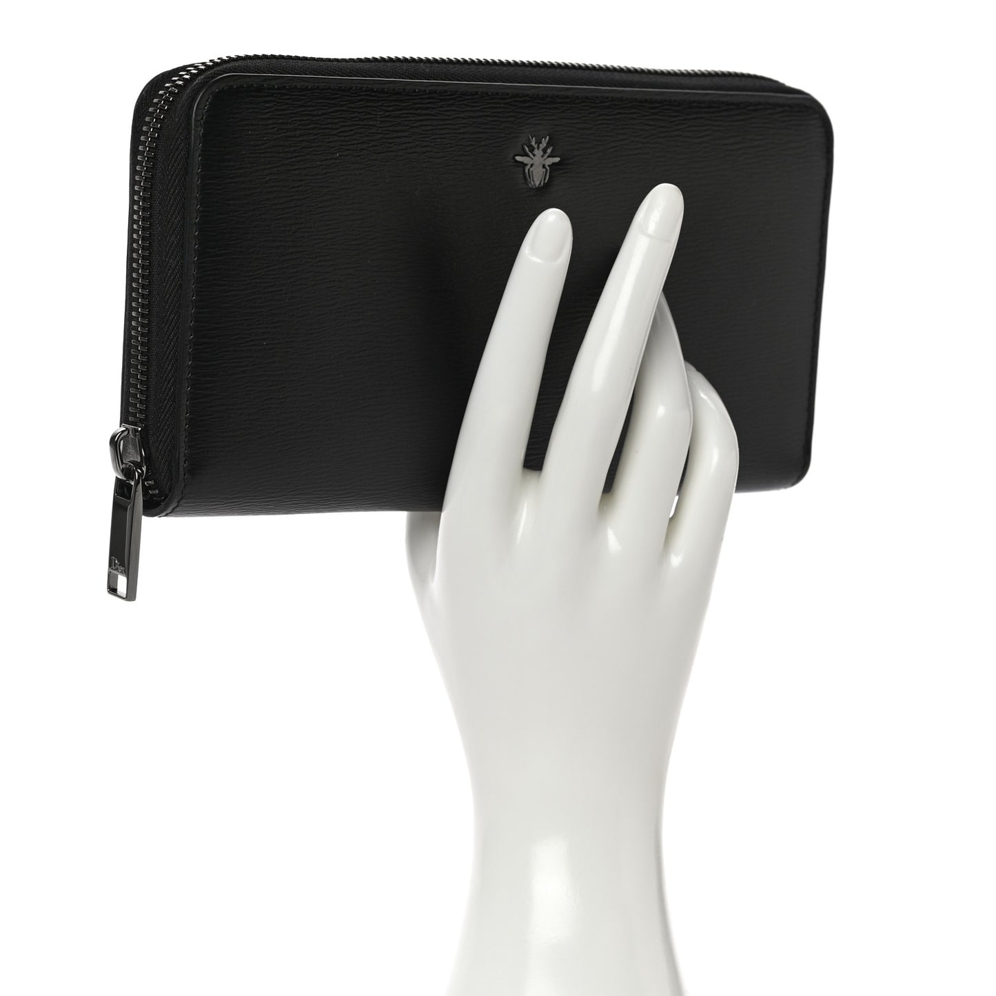 Calfskin Bee Zip Around Wallet Black