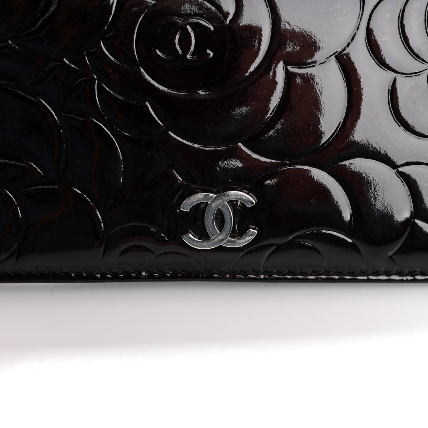 Chanel Patent Camellia Embossed Yen Wallet Black 12 of 13