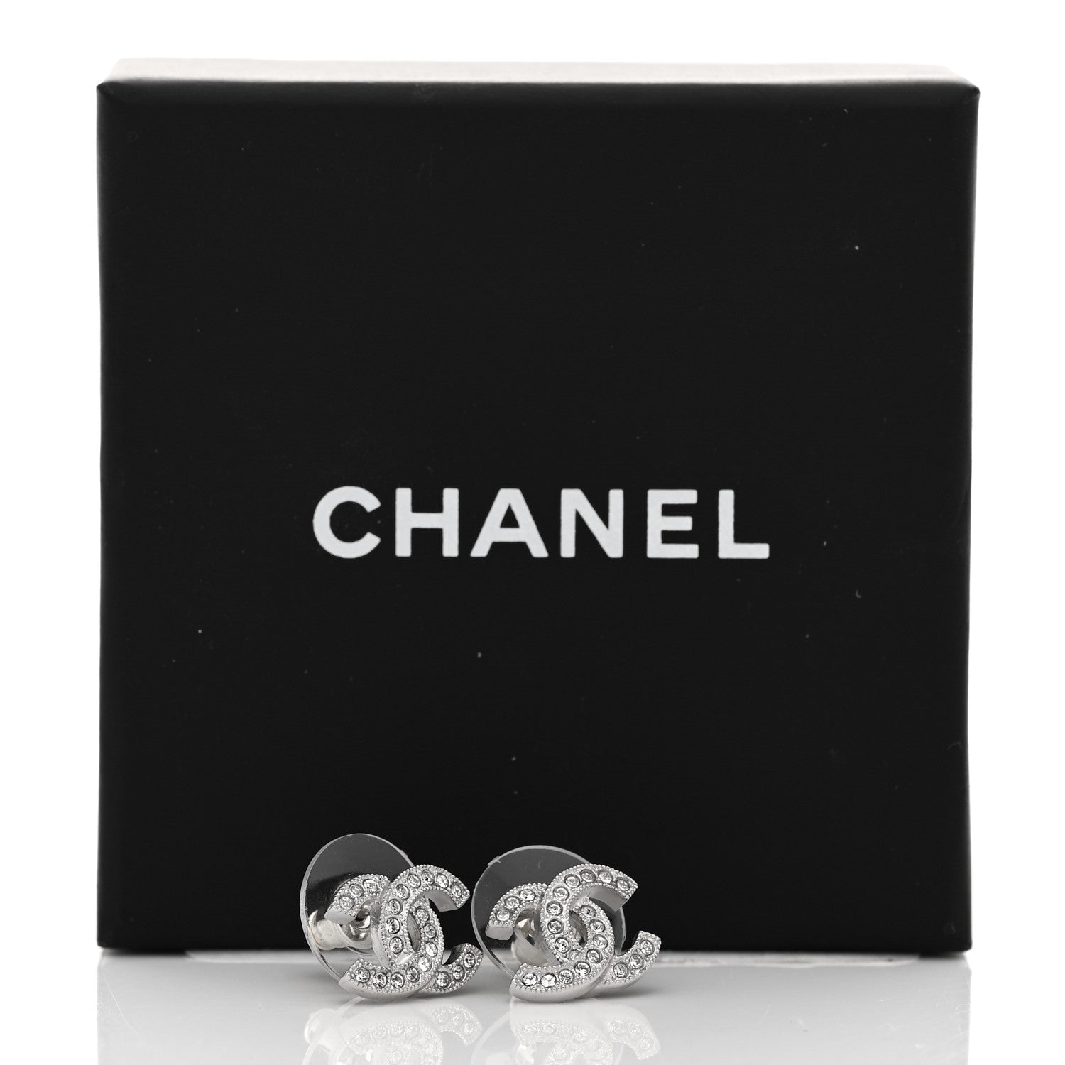 Chanel Crystal Mini Timeless CC Earrings Silver 5 of 5