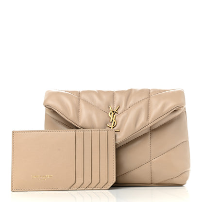Saint Laurent Lambskin Monogram Loulou Puffer Pouch Clutch Dark Beige 1 of 9