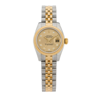 Rolex Stainless Steel 18K Yellow Gold Diamond 26mm Oyster Perpetual Datejust Watch Champagne 179173 1 of 4