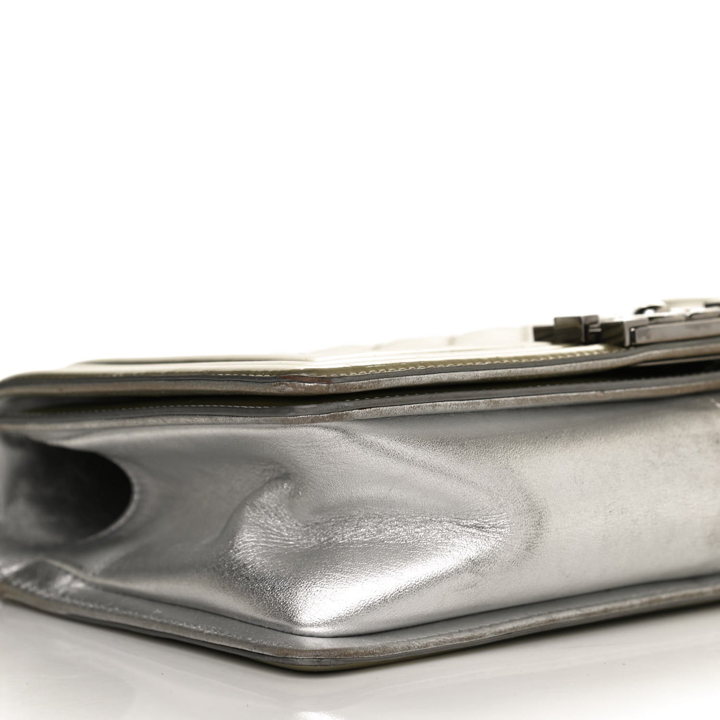 Metallic Patent Calfskin Quilted Medium Boy Flap Silver