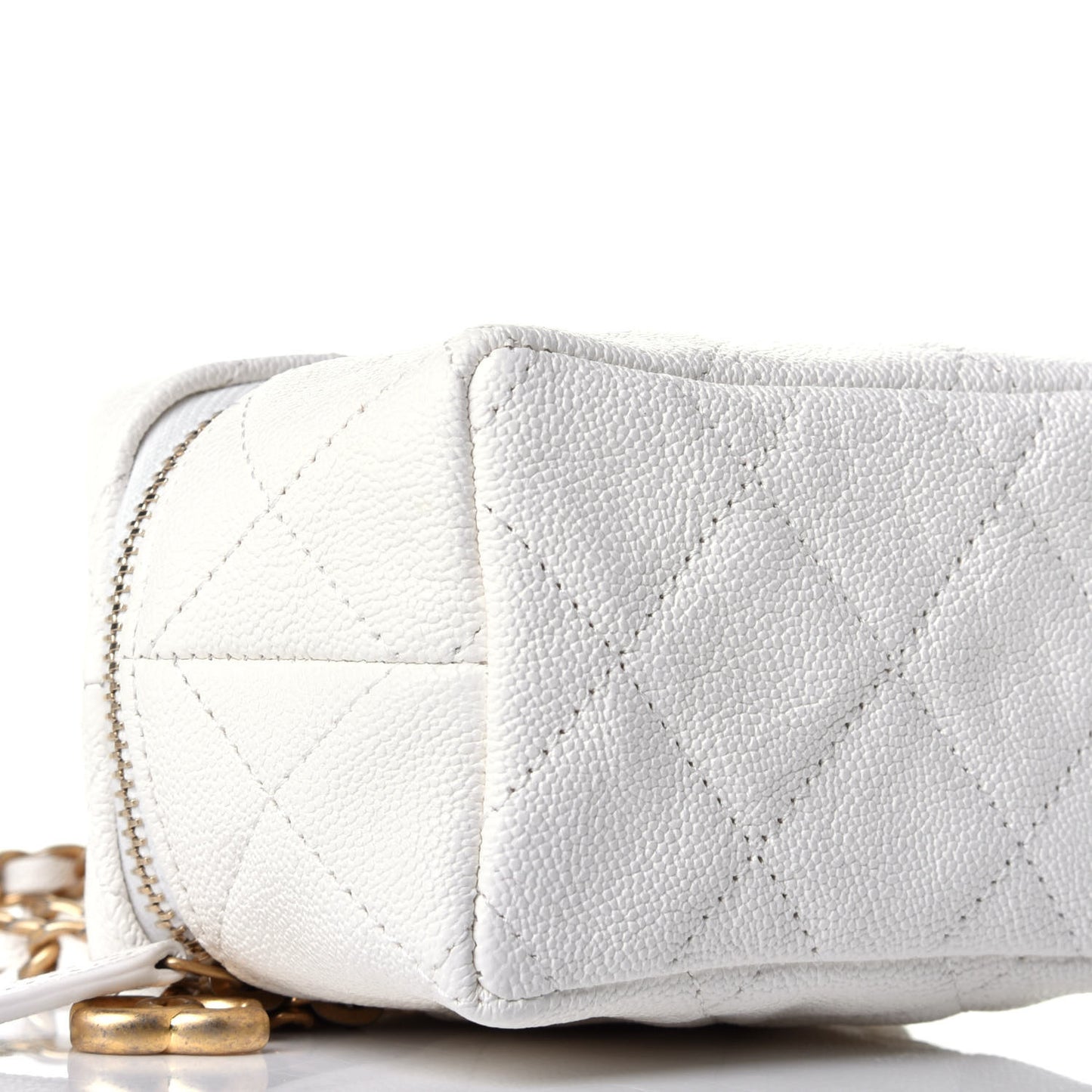 Caviar Quilted Mini Top Handle Vanity With Chain White