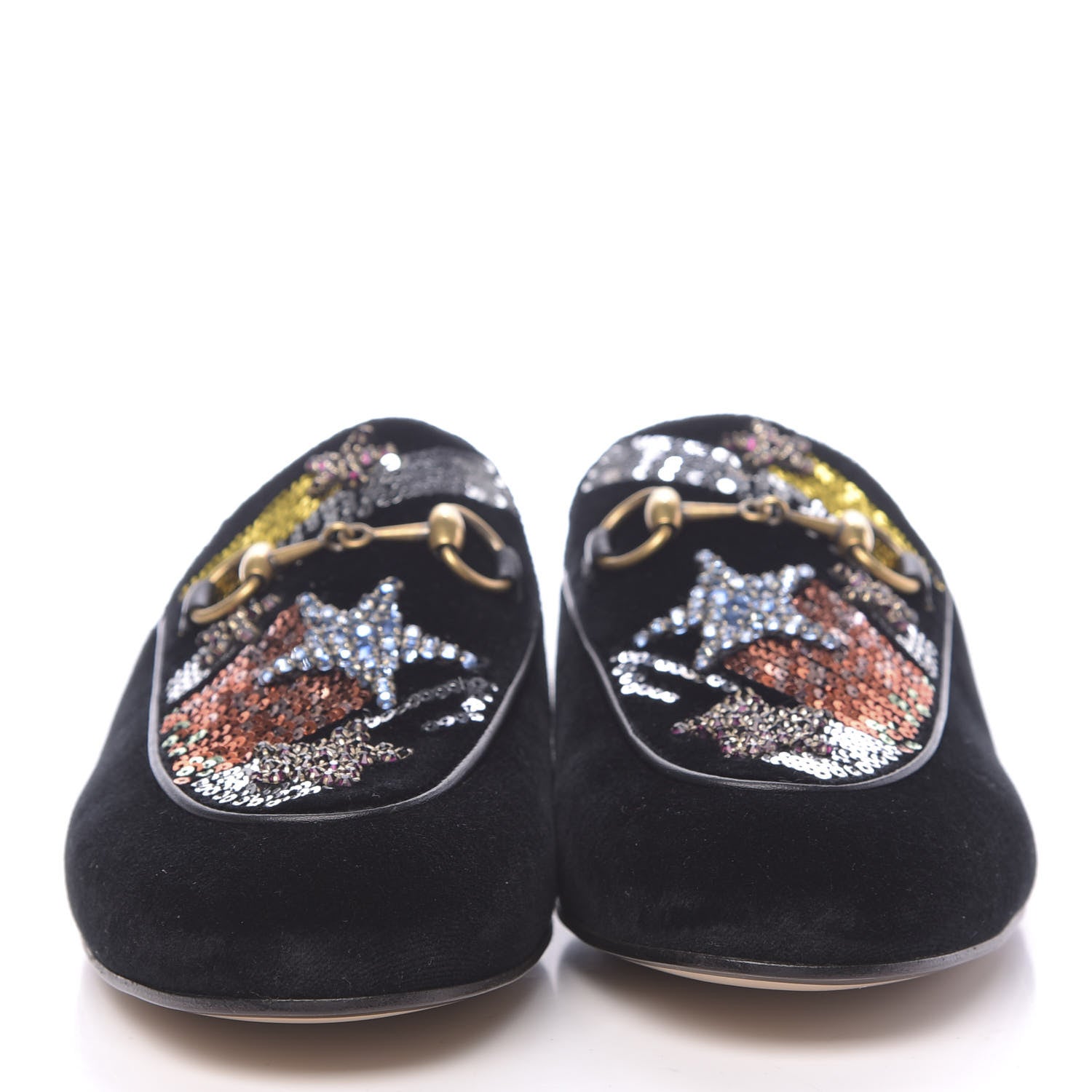 Gucci Velvet Crystal Embroidered Womens Princetown Slippers 37.5 Black 2 of 9