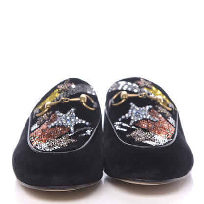 Gucci Velvet Crystal Embroidered Womens Princetown Slippers 37.5 Black 2 of 9