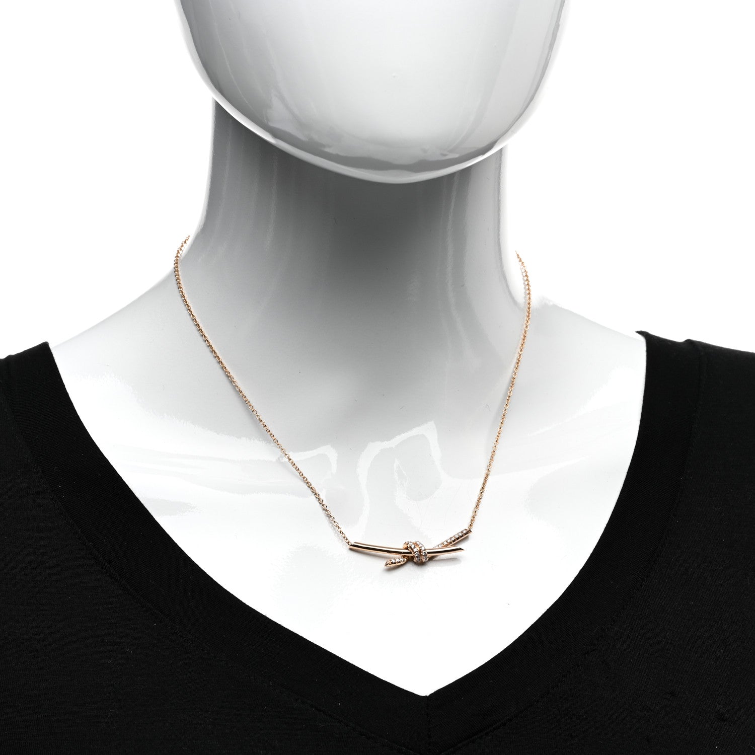 Tiffany 18K Rose Gold Diamond Knot Necklace 2 of 5