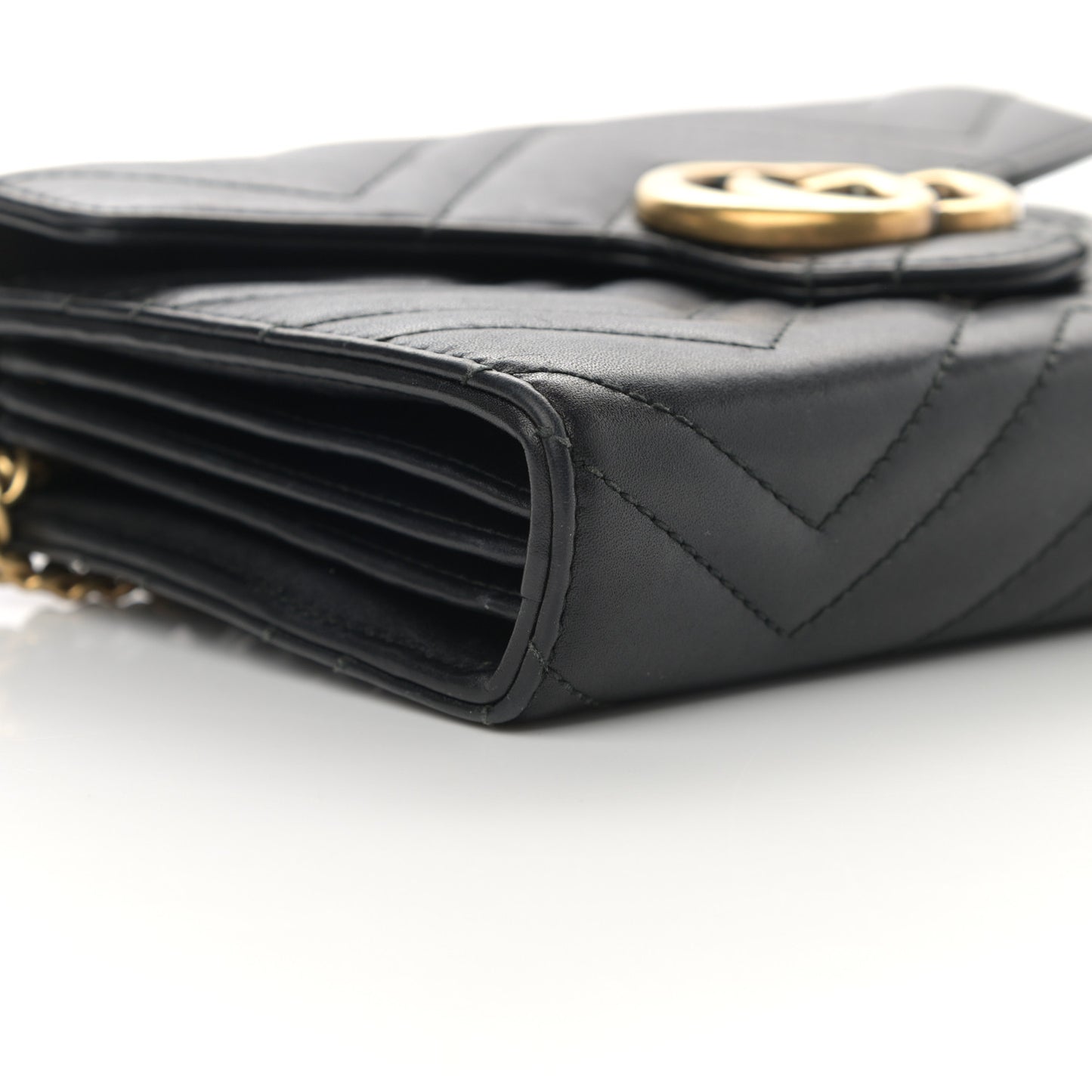 Calfskin Matelasse GG Marmont Chain Wallet Black