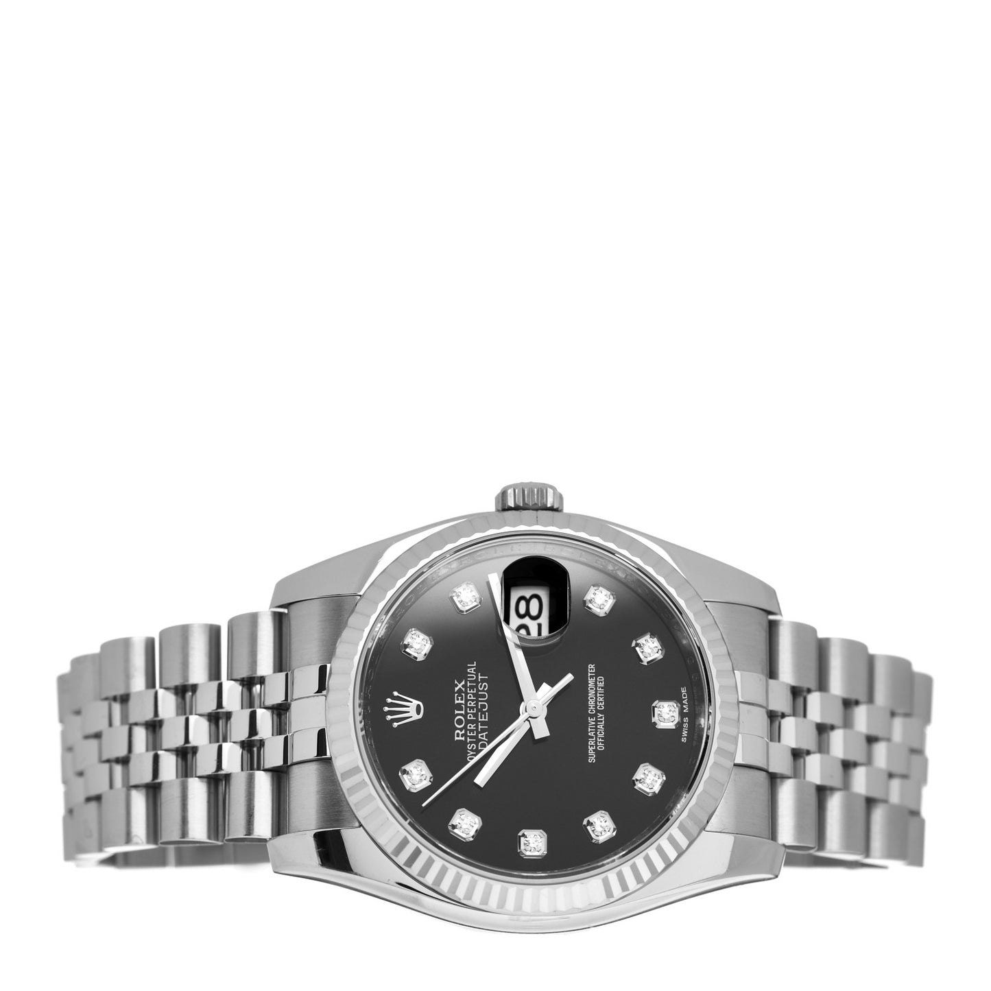 Stainless Steel 18K White Gold Diamond 36mm Oyster Perpetual Datejust Watch Black 116234