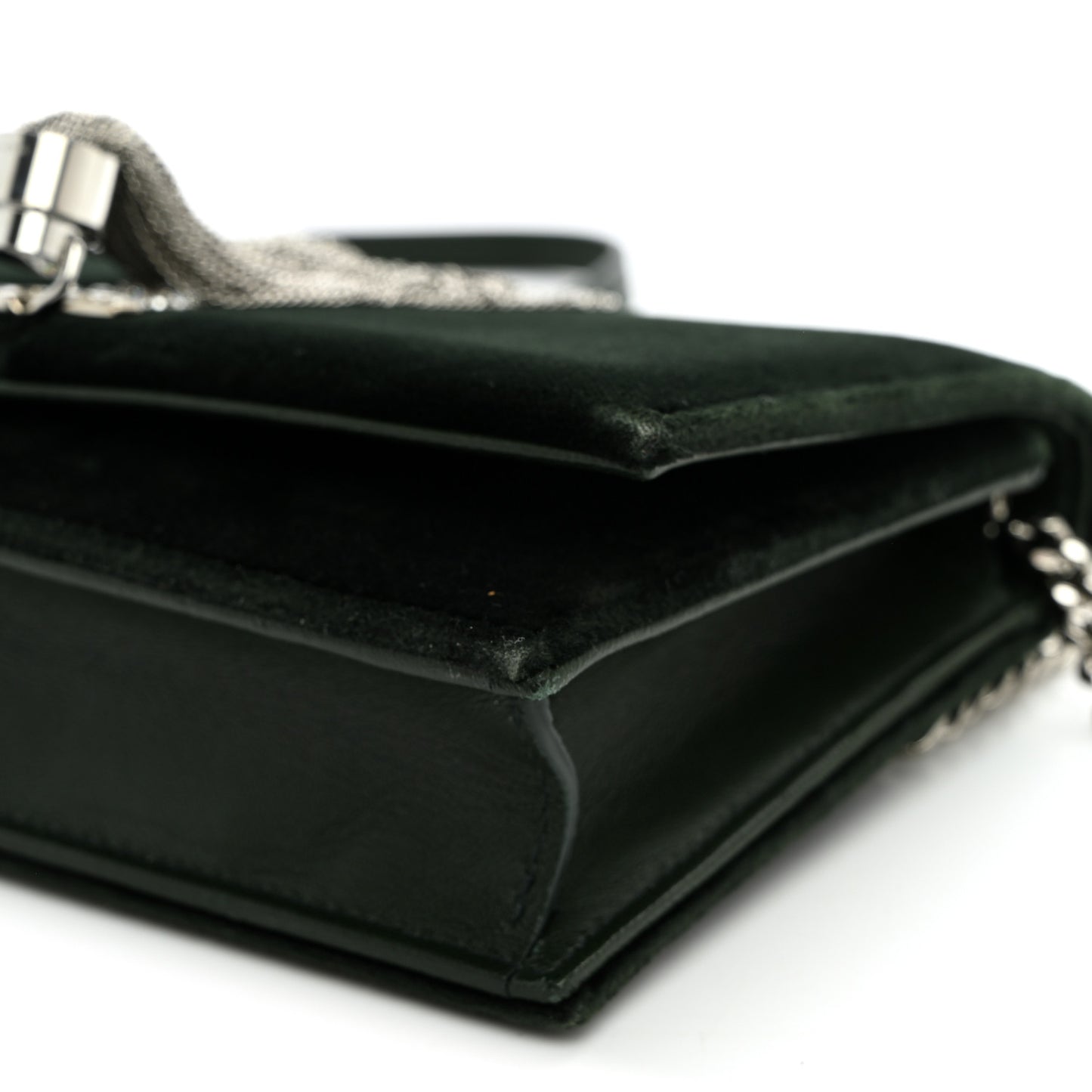 Velvet Crystal Monogram Kate Tassel Chain Wallet Dark Green