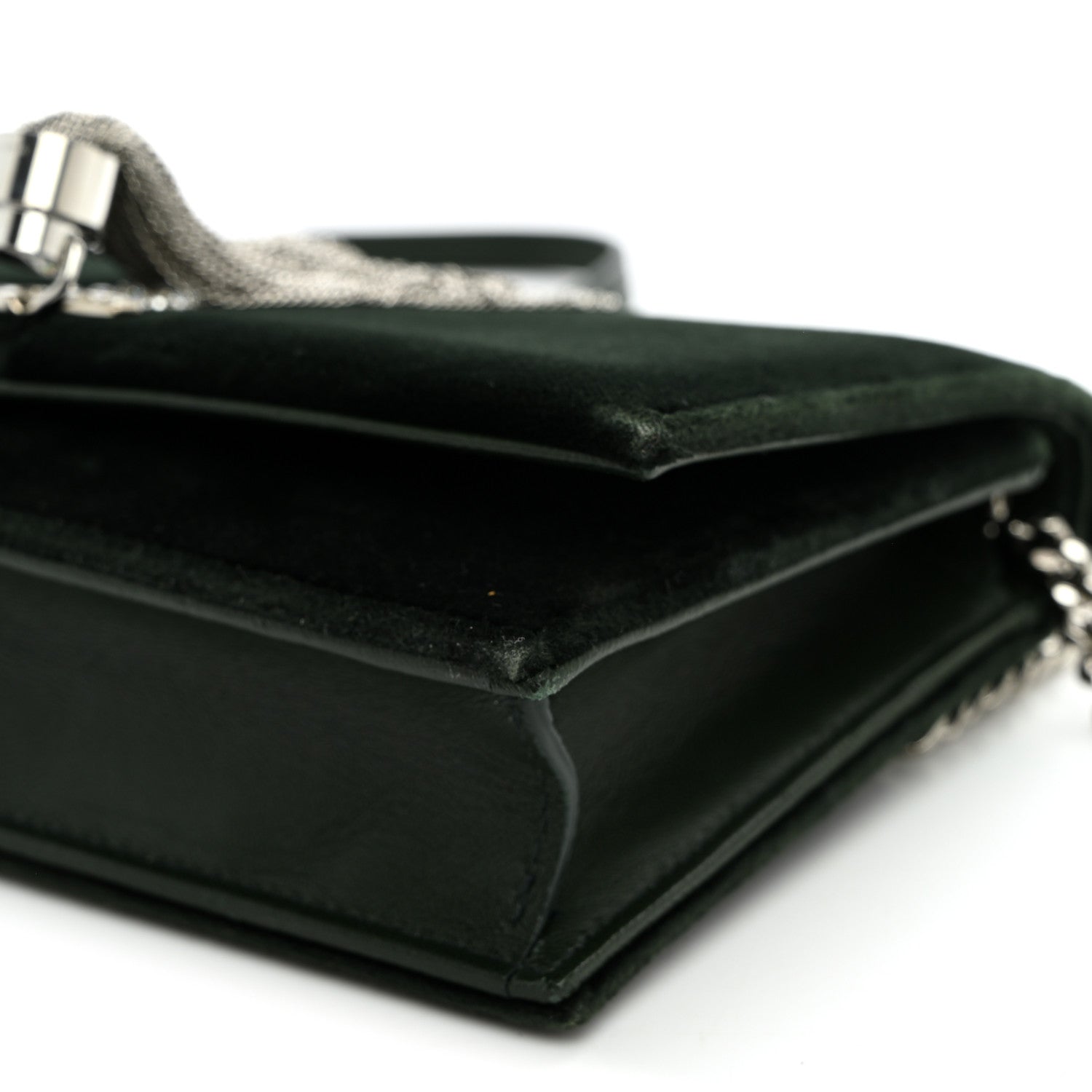 Saint Laurent Velvet Crystal Monogram Kate Tassel Chain Wallet Dark Green 9 of 9