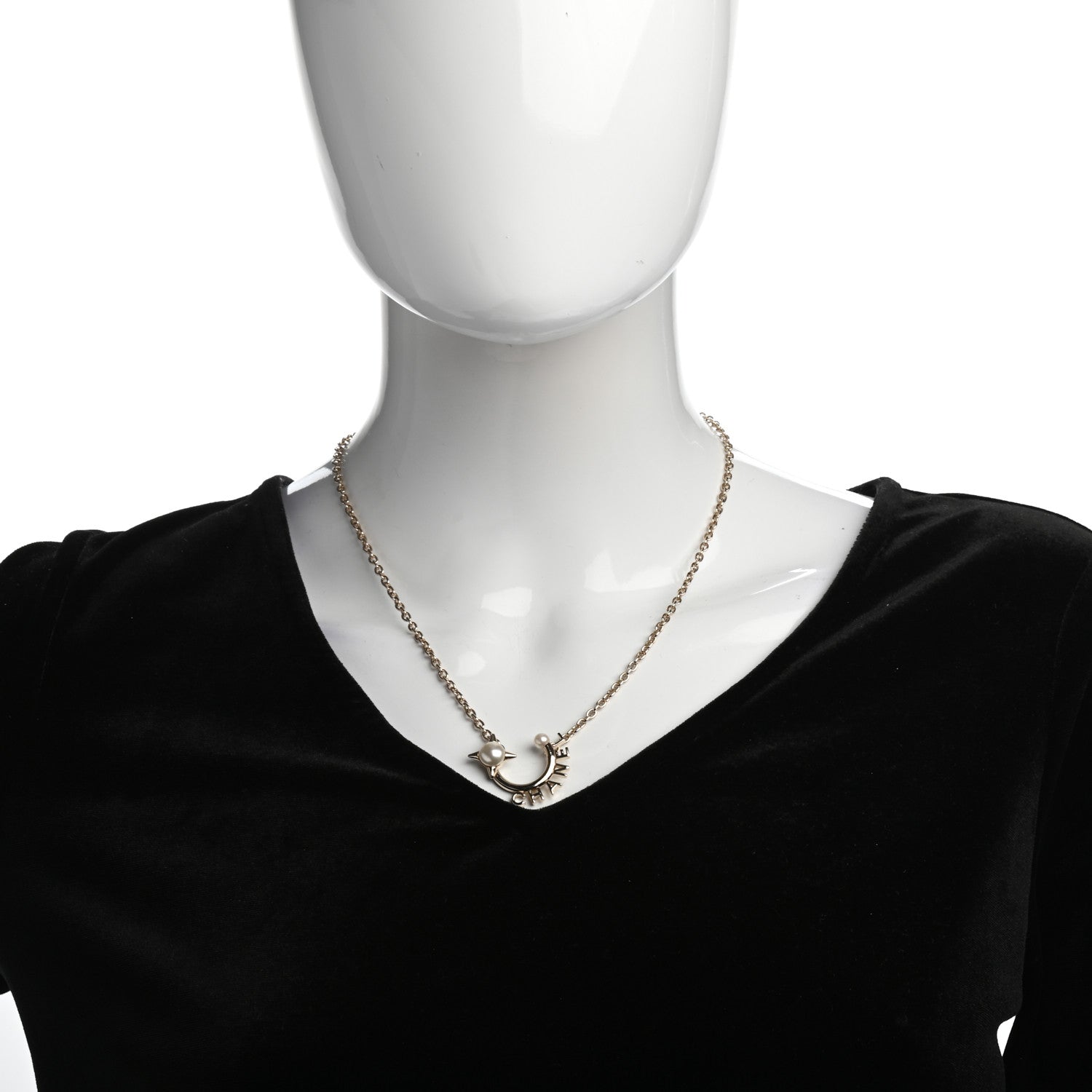 Chanel Pearl Logo Necklace Gold 2 of 5