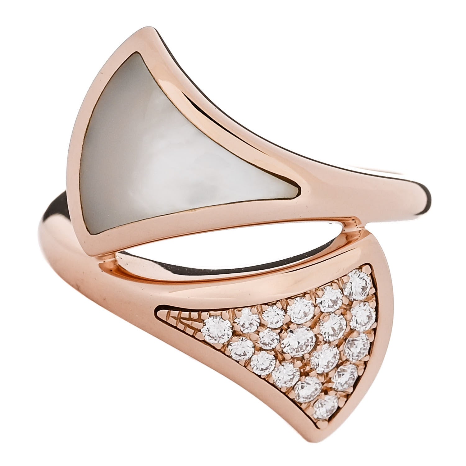 Bulgari 18K Rose Gold Mother of Pearl Diamond .22ct Divas' Dream Ring 50 5.5 1 of 6