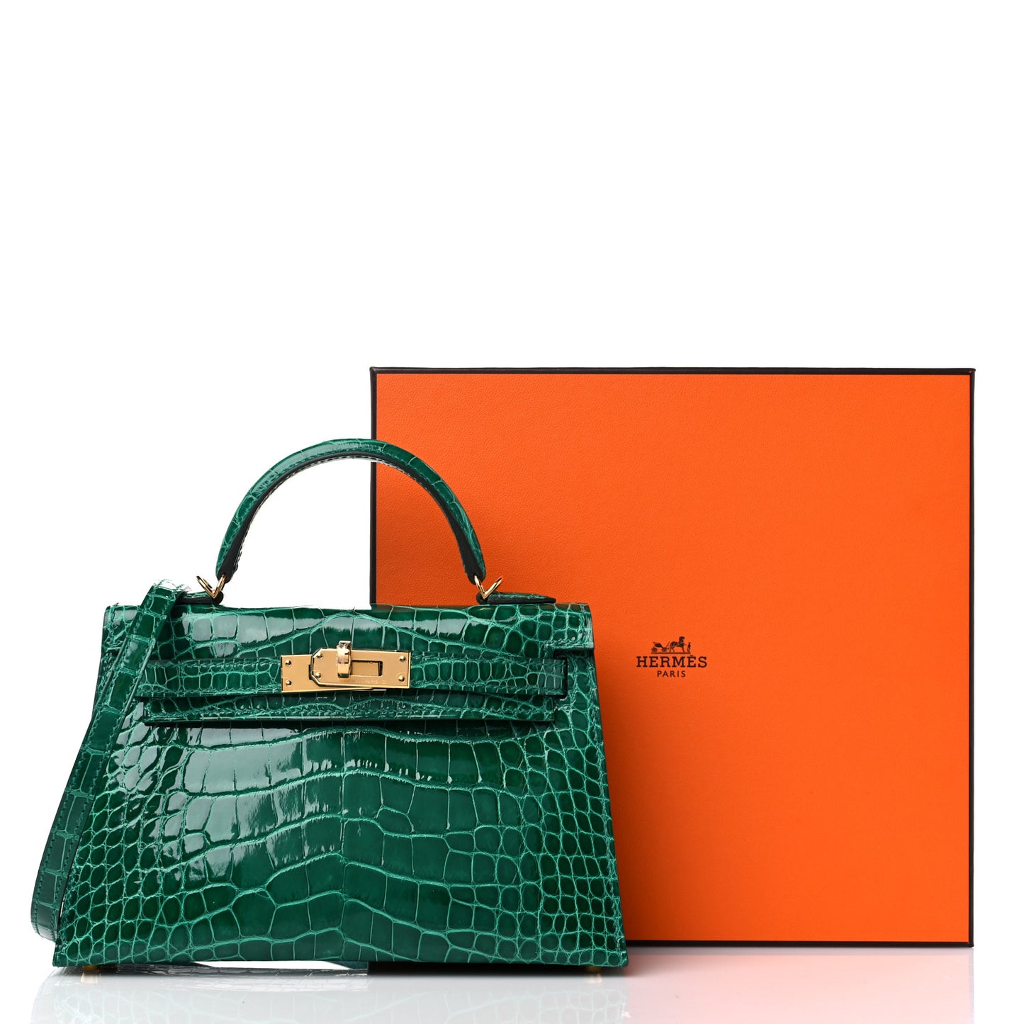 Shiny Alligator Mini Kelly Sellier 20 Vert Emeraude