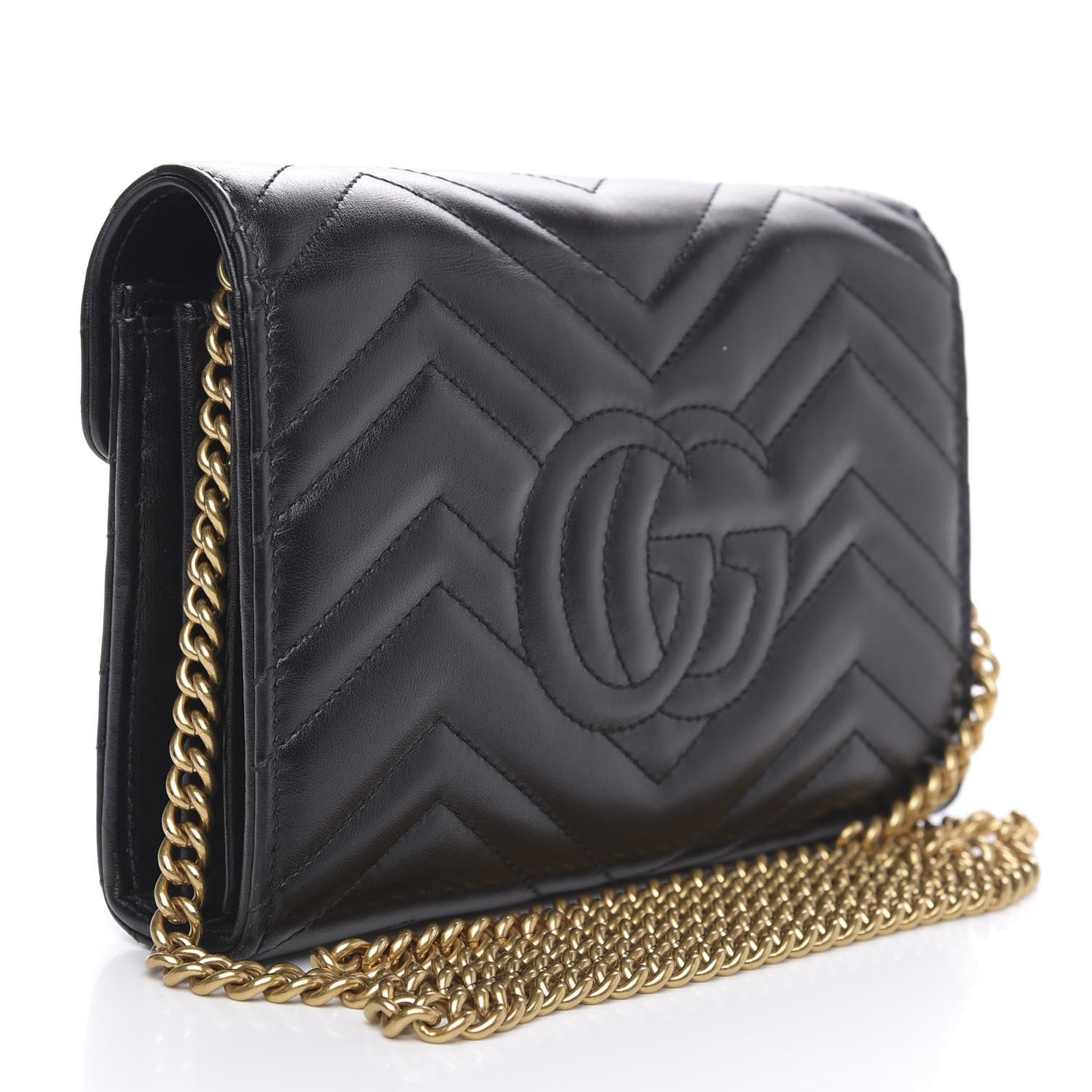 Calfskin Matelasse GG Marmont Chain Wallet Black