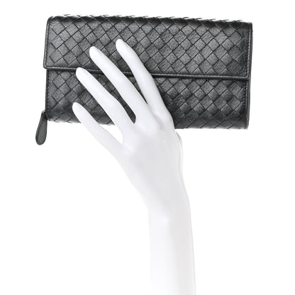 Bottega Veneta Cervo Intrecciato Continental Flap Wallet Gunmetal 2 of 8