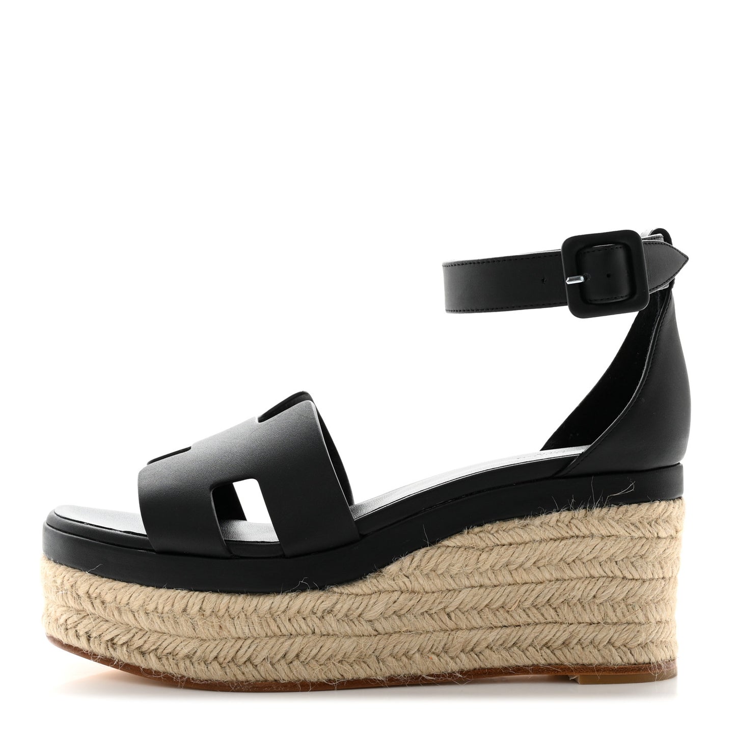 Goatskin Elda Espadrille Wedge Sandals 38 Black