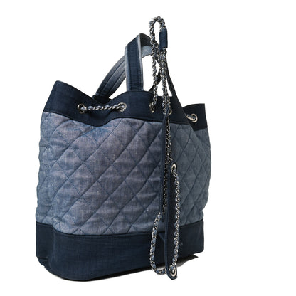 Chanel Denim Medallion Quilted Drawstring Bag Blue 3 of 14