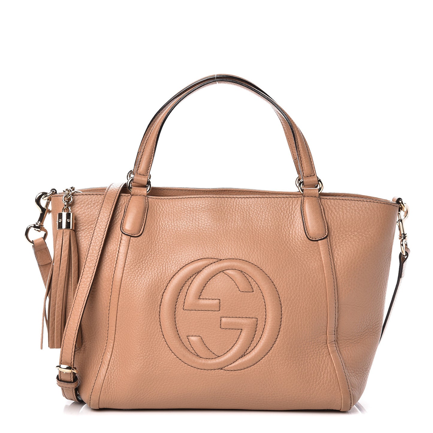Pebbled Calfskin Small Soho Top Handle Bag Camelia