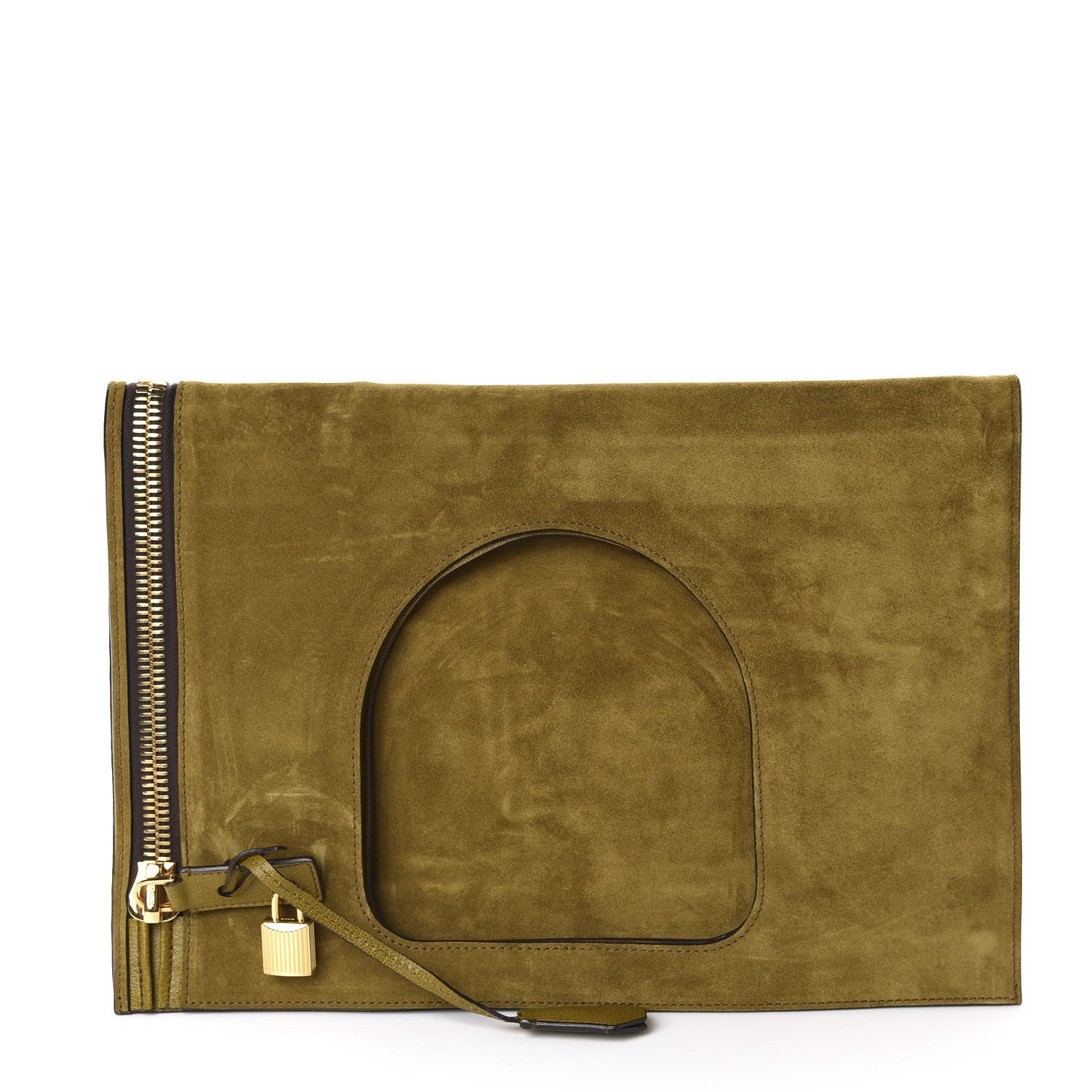 Tom Ford Suede Large Alix Padlock Zip Shoulder Bag Olive 2 of 10