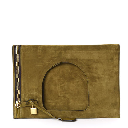 Tom Ford Suede Large Alix Padlock Zip Shoulder Bag Olive 2 of 10