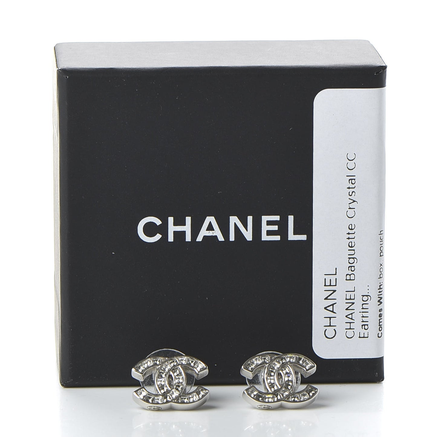 Baguette Crystal CC Earrings Silver Grey
