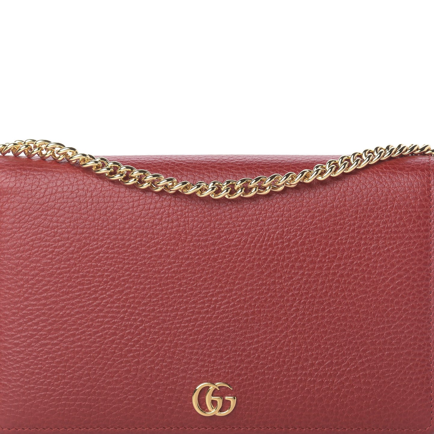 Dollar Calfskin Mini GG Marmont Chain Wallet Hibiscus Red