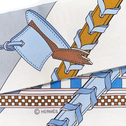 Hermes Silk Brides et Gris Twilly Gris Bleu Jean White Miel 4 of 4