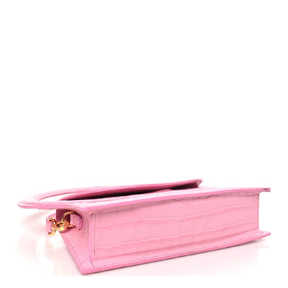 Jacquemus Calfskin Crocodile Embossed Le Sac Rond Pink 4 of 9