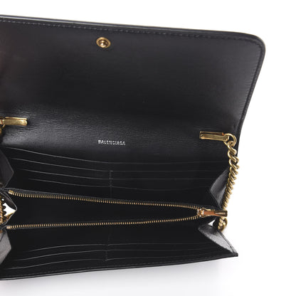 Balenciaga Grained Calfskin Logo Cash Continental Wallet on Chain Black White 4 of 7