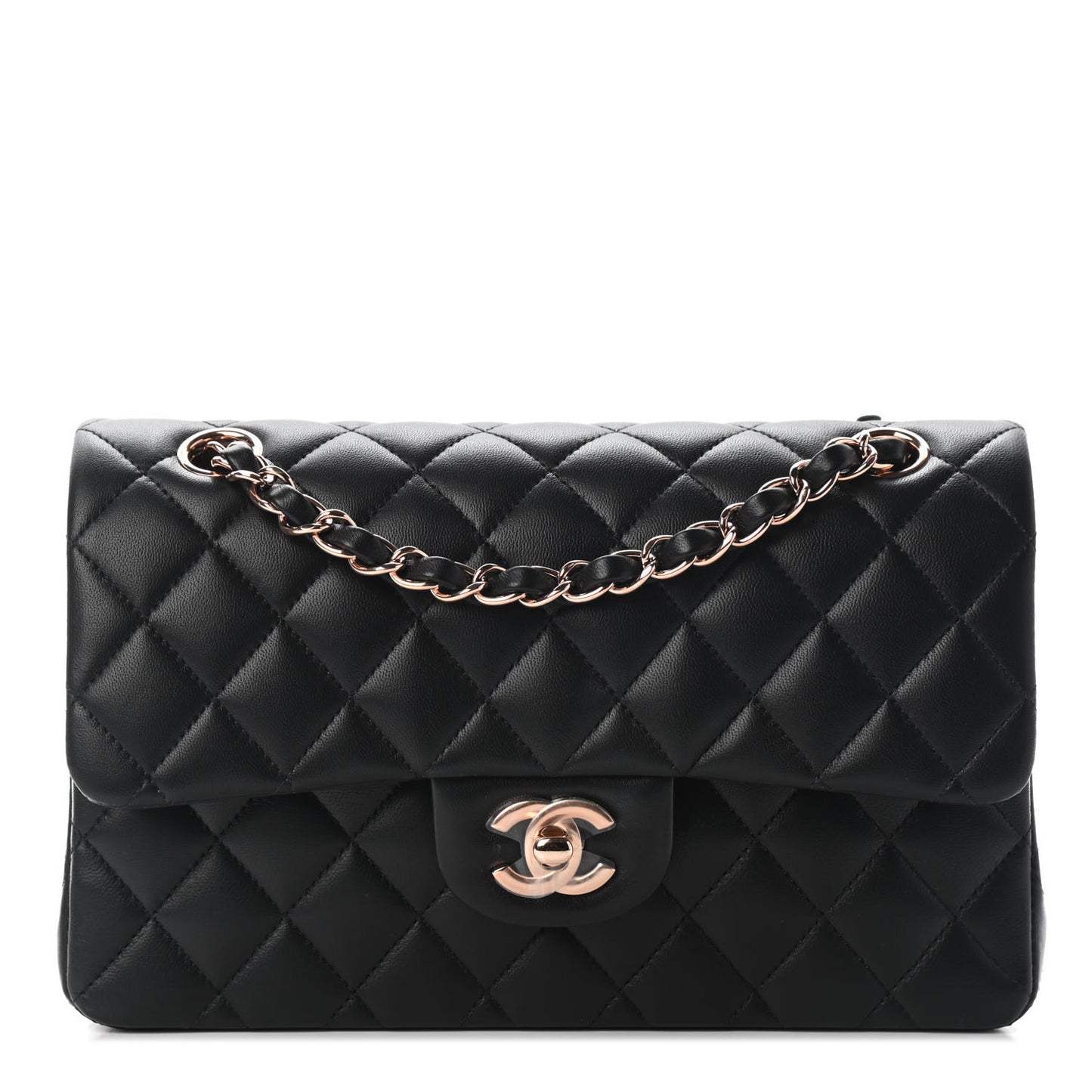 Lambskin Quilted Small Double Flap Black