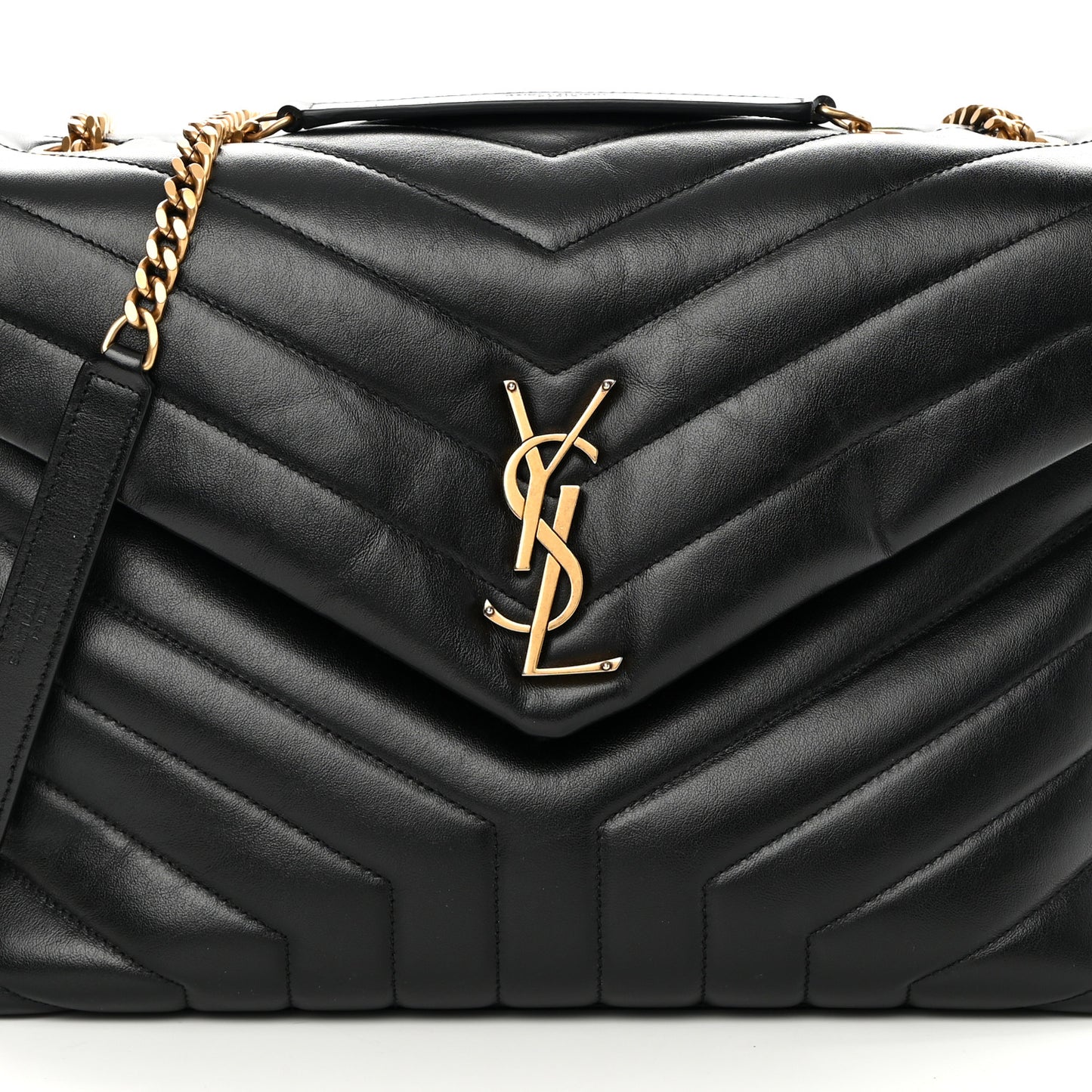 Calfskin Y Quilted Monogram Medium Loulou Chain Satchel Black