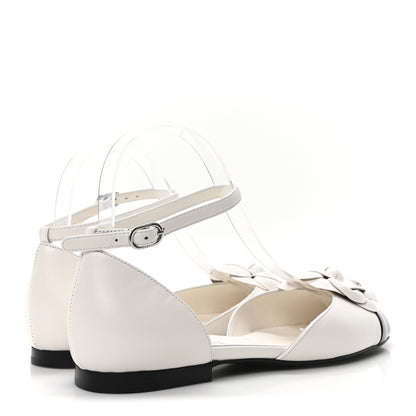 Chanel Lambskin Patent Calfskin Cap Toe Camellia Mary Jane Flats 37.5 White Black 5 of 10