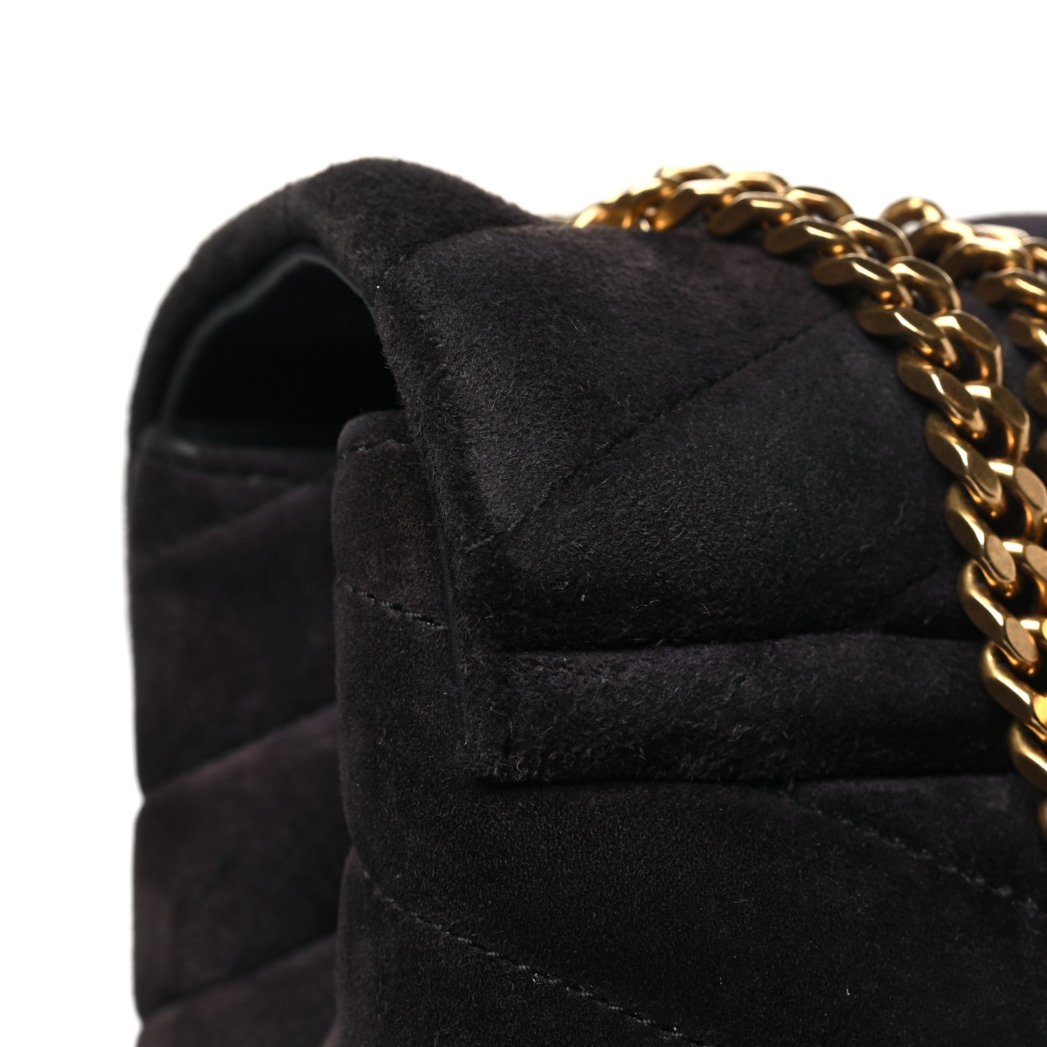 Saint Laurent Suede Calfskin Y Quilted Monogram Medium Loulou Chain Satchel Deep Marine 11 of 12