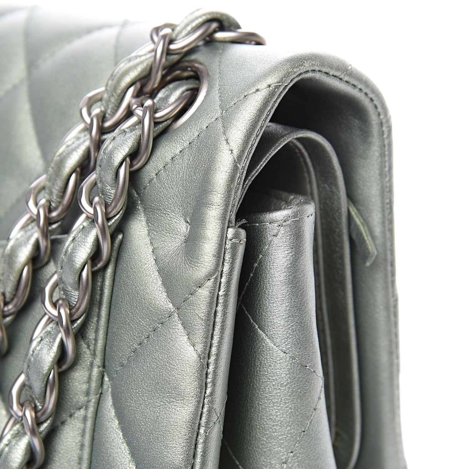 Chanel Metallic Lambskin Quilted Jumbo Double Flap Green 9 of 16