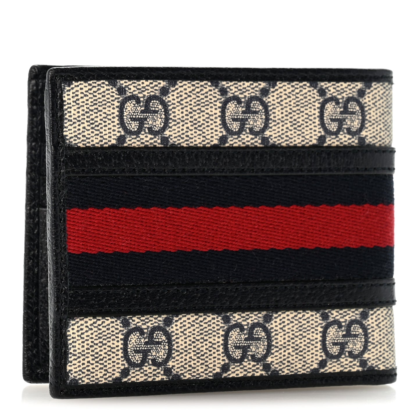 GG Supreme Monogram Web Mens Ophidia Bi-Fold Coin Wallet Beige Blue